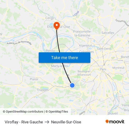 Viroflay - Rive Gauche to Neuville-Sur-Oise map
