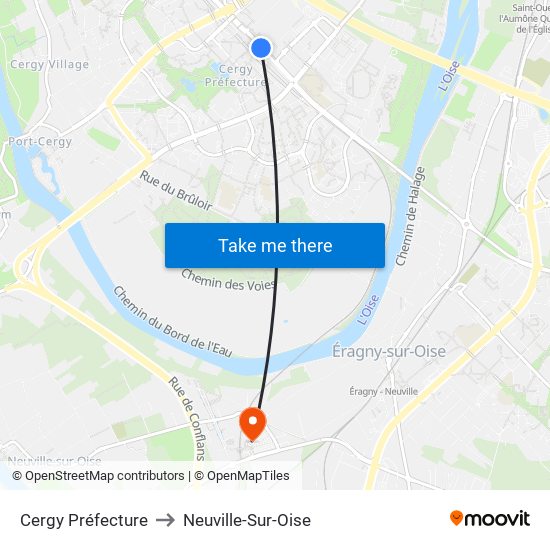 Cergy Préfecture to Neuville-Sur-Oise map