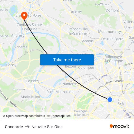 Concorde to Neuville-Sur-Oise map