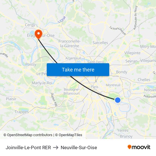 Joinville-Le-Pont RER to Neuville-Sur-Oise map