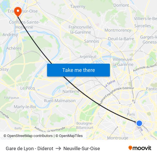 Gare de Lyon - Diderot to Neuville-Sur-Oise map