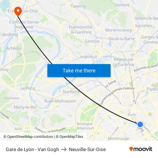 Gare de Lyon - Van Gogh to Neuville-Sur-Oise map