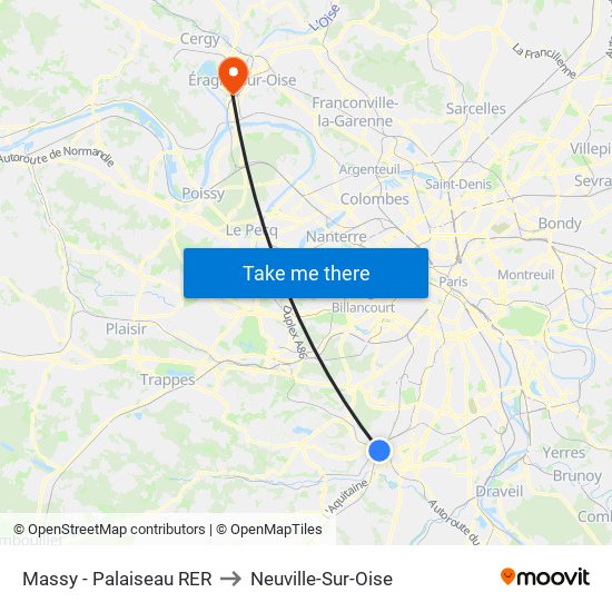 Massy - Palaiseau RER to Neuville-Sur-Oise map