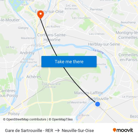 Gare de Sartrouville - RER to Neuville-Sur-Oise map
