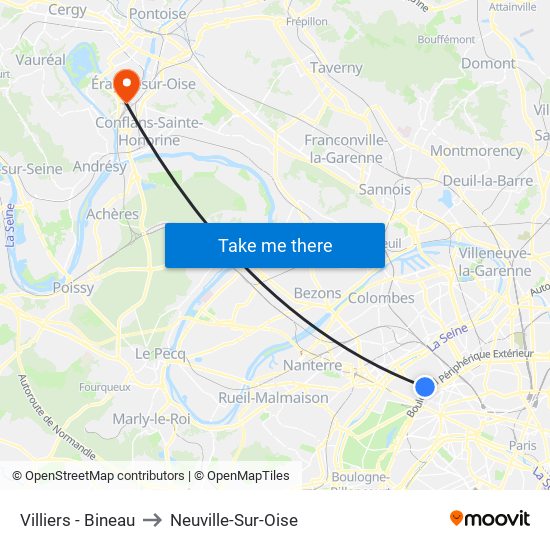 Villiers - Bineau to Neuville-Sur-Oise map