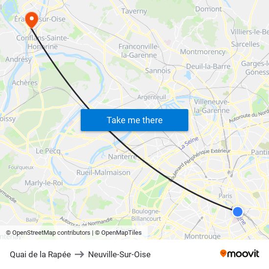 Quai de la Rapée to Neuville-Sur-Oise map