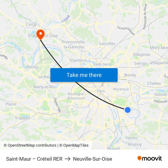 Saint-Maur – Créteil RER to Neuville-Sur-Oise map