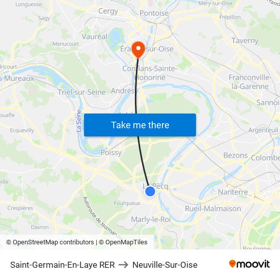 Saint-Germain-En-Laye RER to Neuville-Sur-Oise map