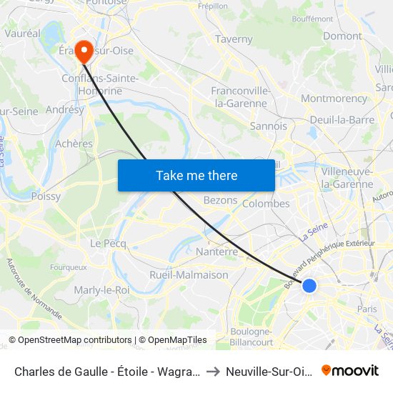 Charles de Gaulle - Étoile - Wagram to Neuville-Sur-Oise map