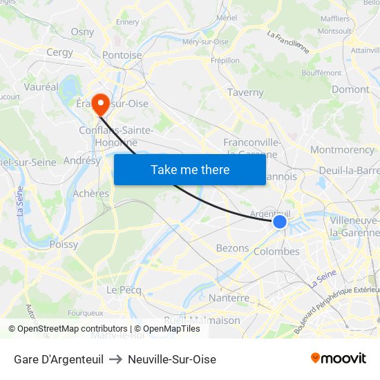 Gare D'Argenteuil to Neuville-Sur-Oise map
