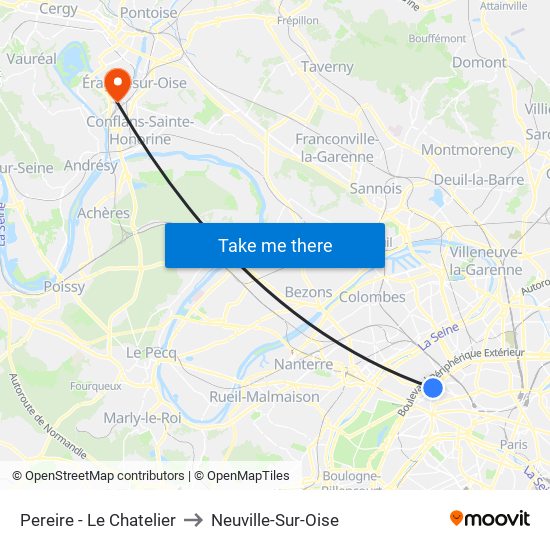 Pereire - Le Chatelier to Neuville-Sur-Oise map