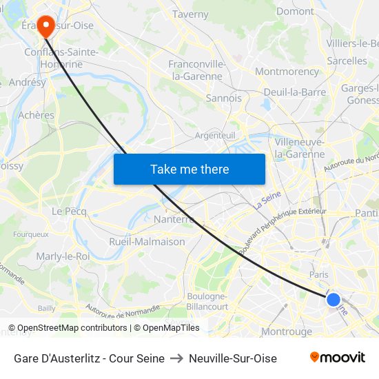 Gare D'Austerlitz - Cour Seine to Neuville-Sur-Oise map