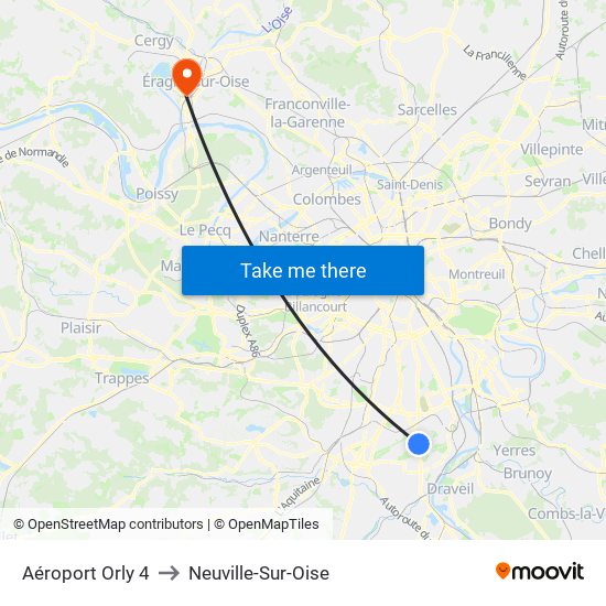 Aéroport Orly 4 to Neuville-Sur-Oise map