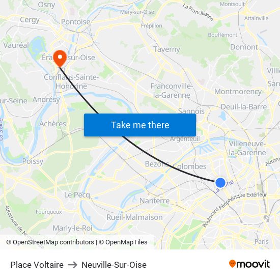 Place Voltaire to Neuville-Sur-Oise map