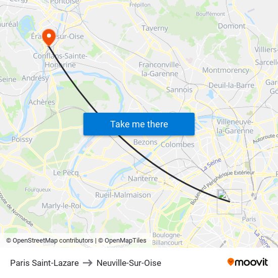 Paris Saint-Lazare to Neuville-Sur-Oise map
