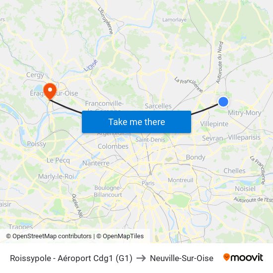 Roissypole - Aéroport Cdg1 (G1) to Neuville-Sur-Oise map