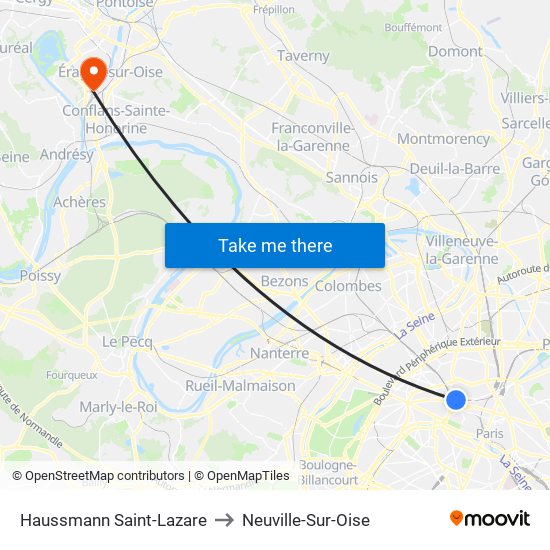Haussmann Saint-Lazare to Neuville-Sur-Oise map