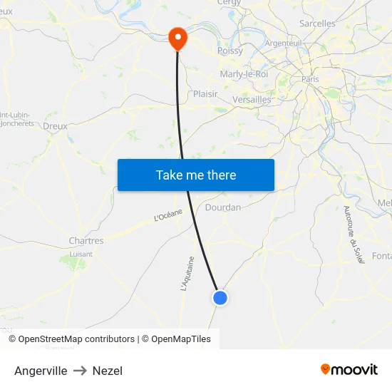 Angerville to Nezel map