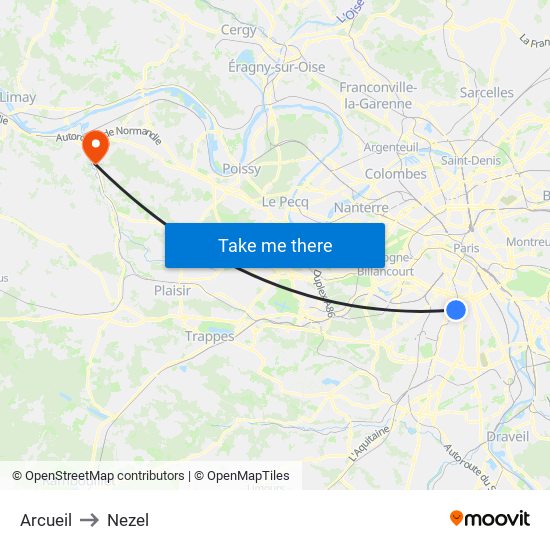 Arcueil to Nezel map
