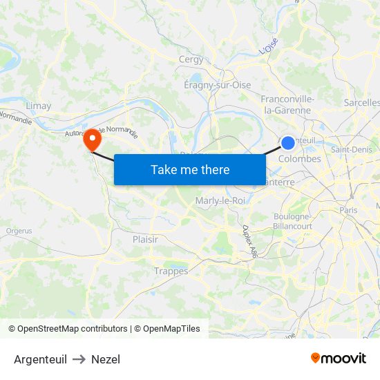 Argenteuil to Nezel map