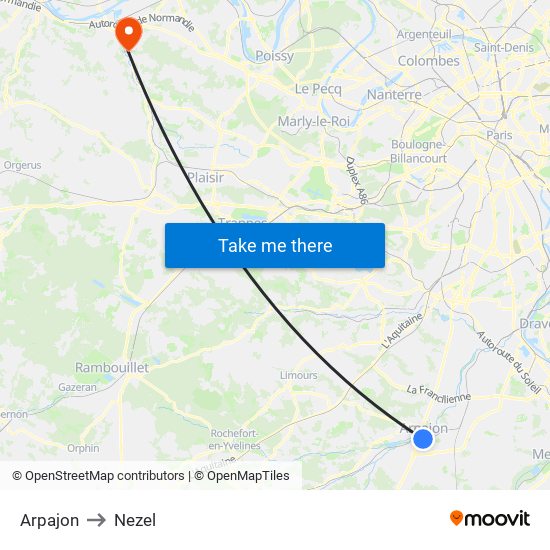 Arpajon to Nezel map