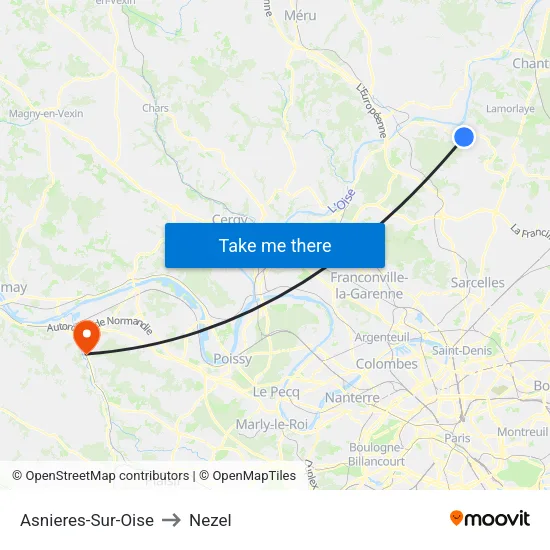 Asnieres-Sur-Oise to Nezel map