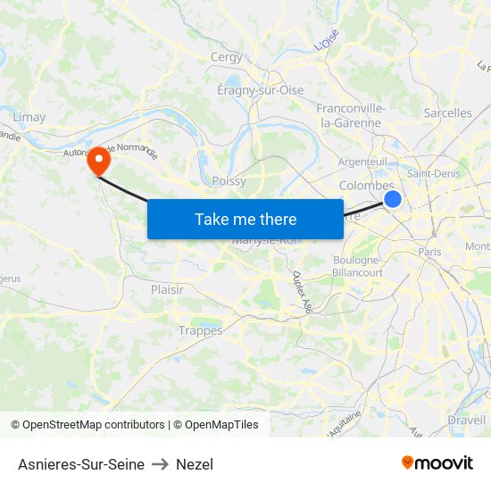 Asnieres-Sur-Seine to Nezel map