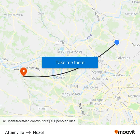 Attainville to Nezel map