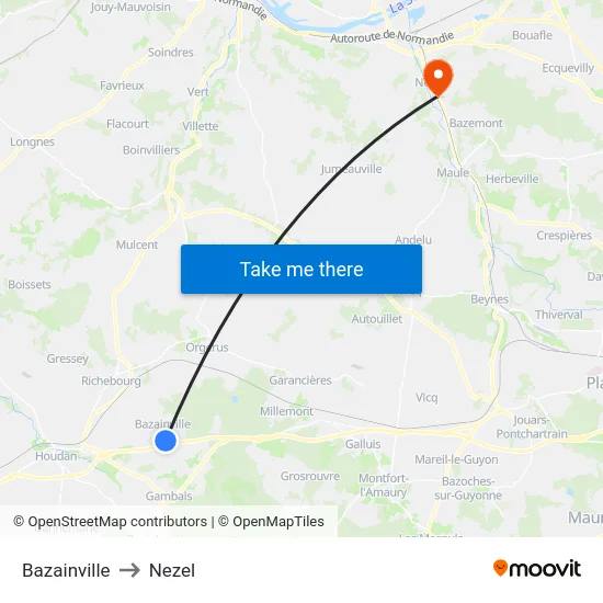 Bazainville to Nezel map