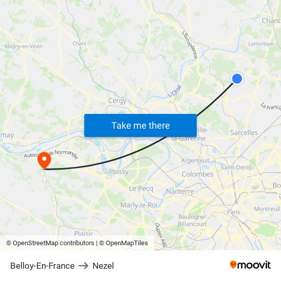 Belloy-En-France to Nezel map