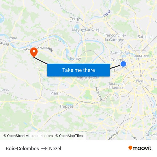 Bois-Colombes to Nezel map
