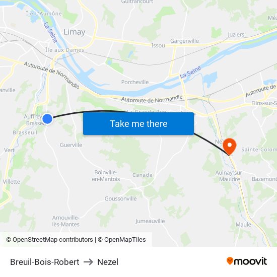 Breuil-Bois-Robert to Nezel map