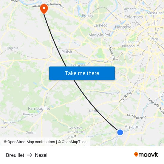 Breuillet to Nezel map