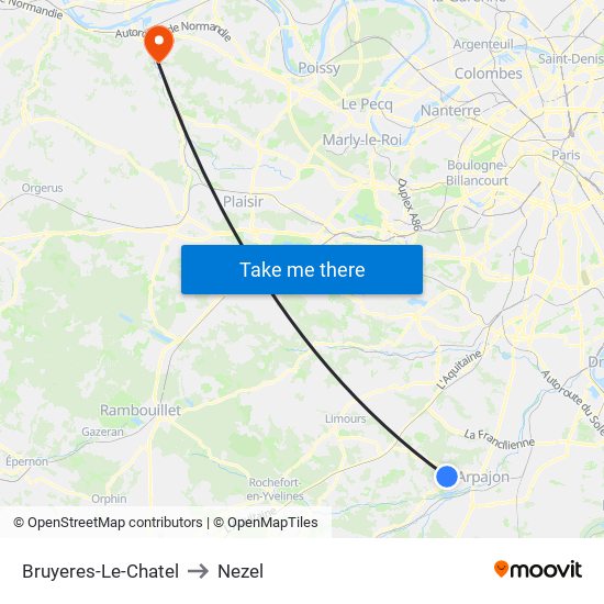 Bruyeres-Le-Chatel to Nezel map