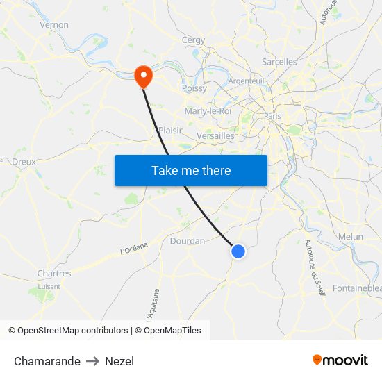 Chamarande to Nezel map