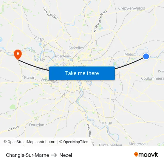Changis-Sur-Marne to Nezel map