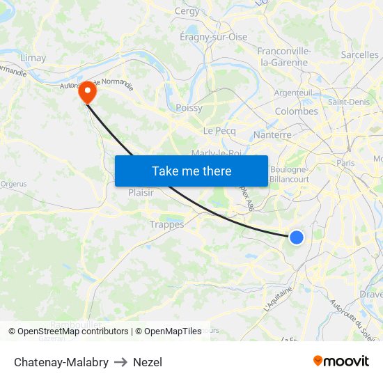 Chatenay-Malabry to Nezel map