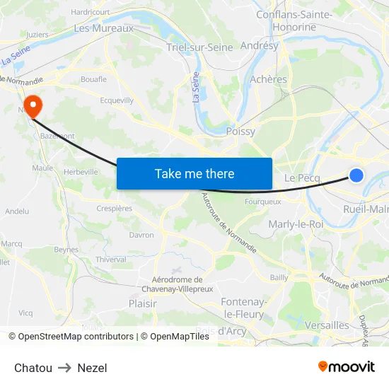 Chatou to Nezel map