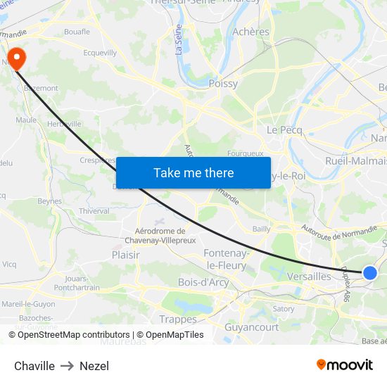 Chaville to Nezel map