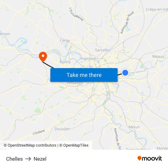 Chelles to Nezel map
