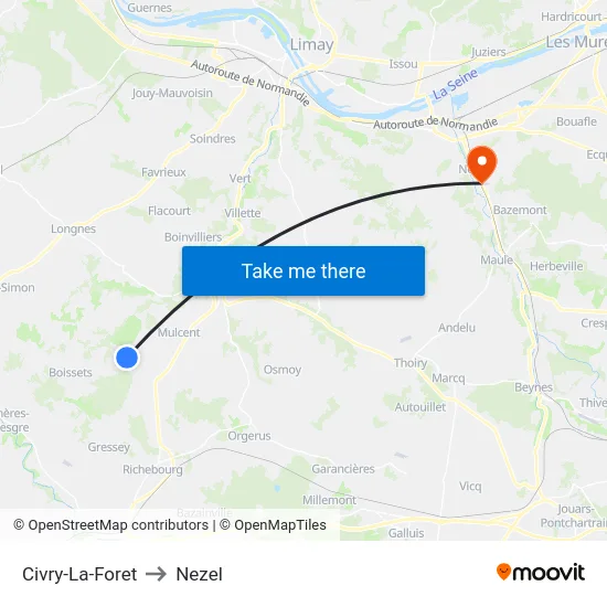 Civry-La-Foret to Nezel map