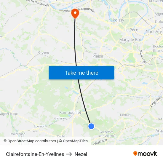 Clairefontaine-En-Yvelines to Nezel map