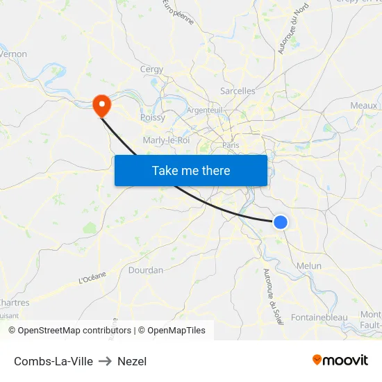 Combs-La-Ville to Nezel map