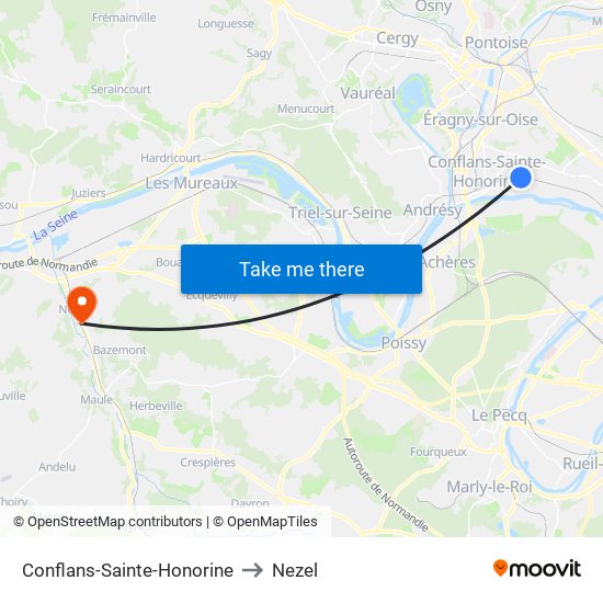 Conflans-Sainte-Honorine to Nezel map
