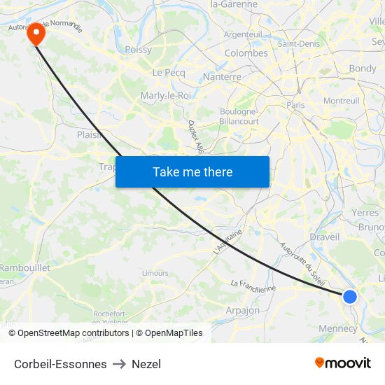 Corbeil-Essonnes to Nezel map