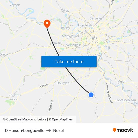 D'Huison-Longueville to Nezel map