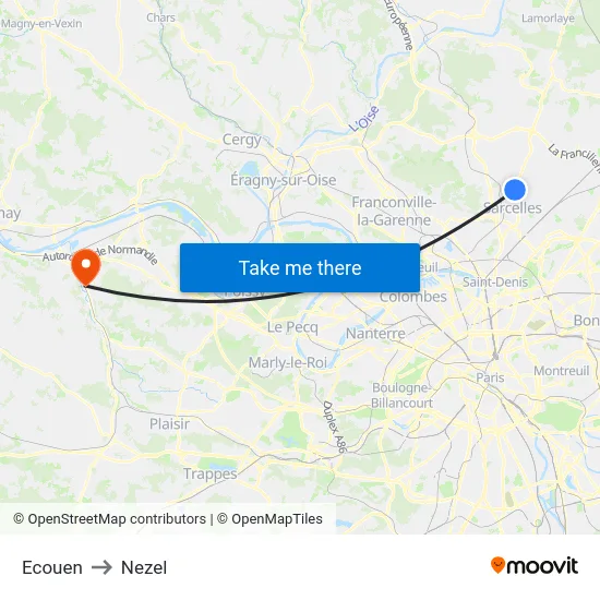 Ecouen to Nezel map