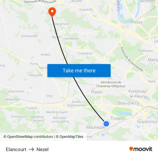 Elancourt to Nezel map