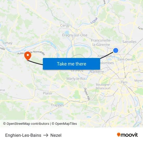 Enghien-Les-Bains to Nezel map