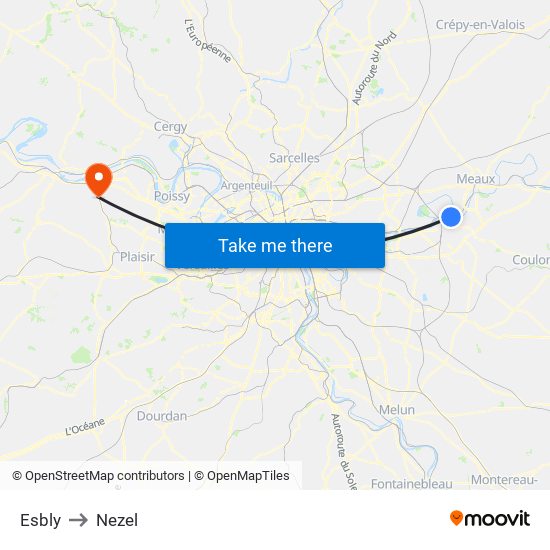 Esbly to Nezel map